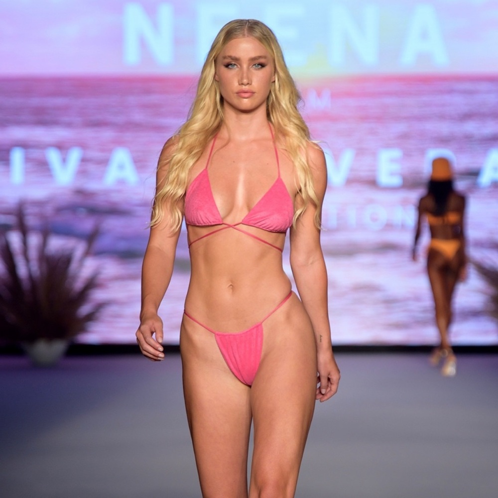 Oh Polly Pink Velvet Swimsuit Top and Bottoms